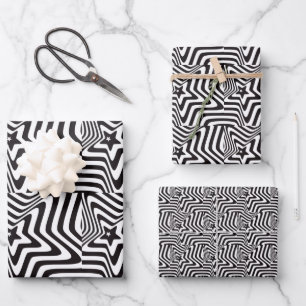 Black & White Star Illusion Wrapping Paper 