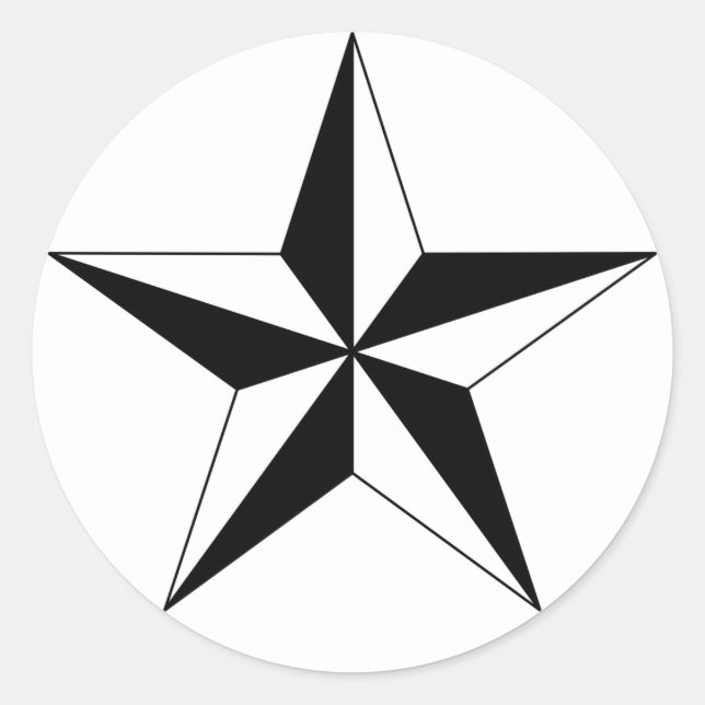 Black White Star on Circle Classic Round Sticker (Front)