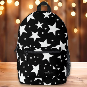 Black & White Star Preppy Custom Name Printed Backpack