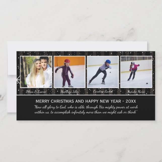 Black/White Stars 4 Photos - Christmas Photo Card (Front)