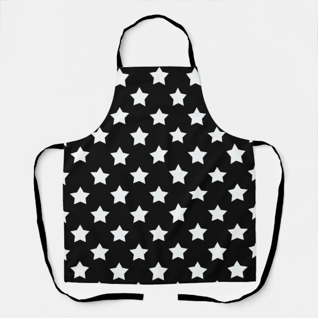Black White Stars Pattern Decorative Apron (Front)