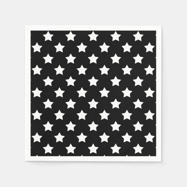 Black White Stars Pattern Decorative Napkin (Front)
