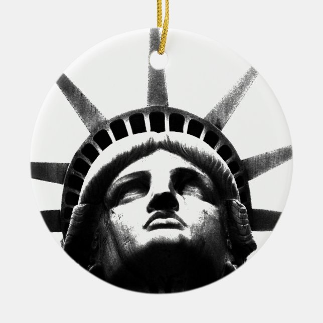 Black & White Statue of Liberty Ceramic Tree Decoration (Front)