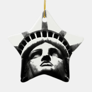 Black & White Statue of Liberty Ceramic Tree Decoration