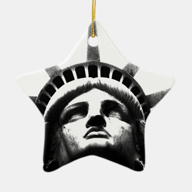 Black & White Statue of Liberty Ceramic Tree Decoration (Front)