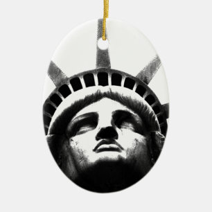 Black & White Statue of Liberty Ceramic Tree Decoration