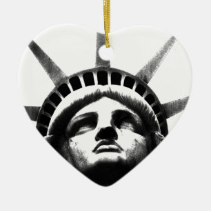 Black & White Statue of Liberty Ceramic Tree Decoration