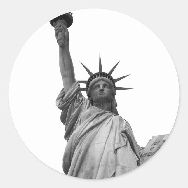 Black & White Statue of Liberty Classic Round Sticker (Front)