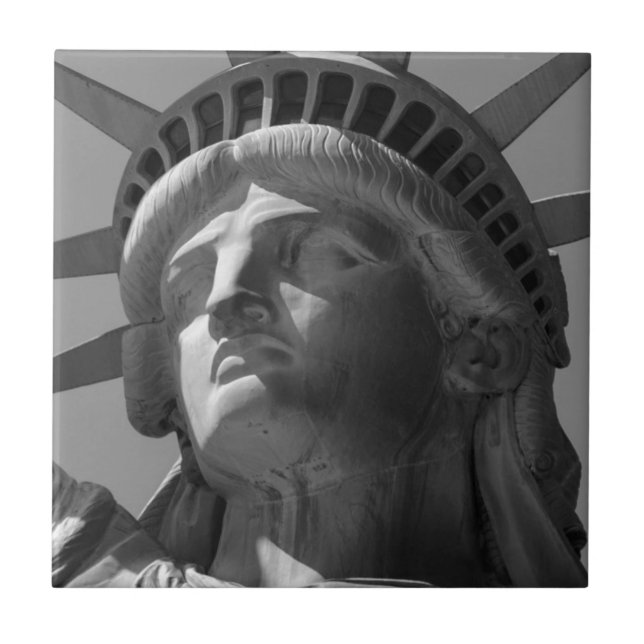 Black White Statue of Liberty Close Up Photo Tile (Front)