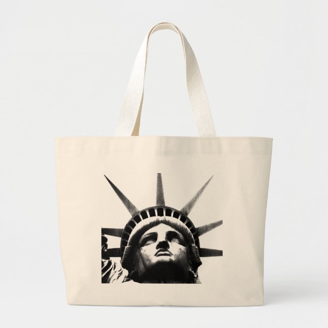 Black & White Statue of Liberty Large Tote Bag (Front)