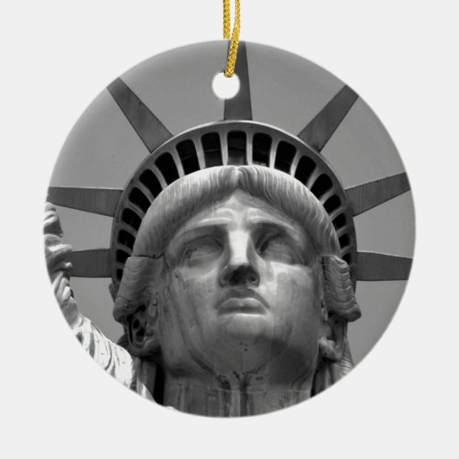 Black & White Statue of Liberty New York Ceramic Tree Decoration (Front)