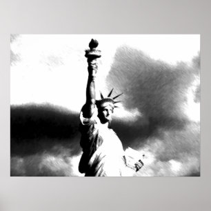 Black White Statue of Liberty New York City Poster