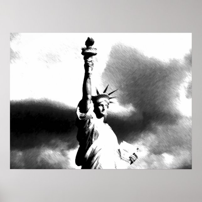 Black White Statue of Liberty New York City Poster (Front)