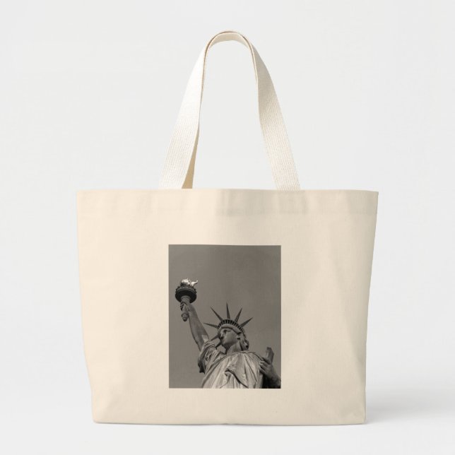 Black & White Statue of Liberty New York Large Tote Bag (Front)