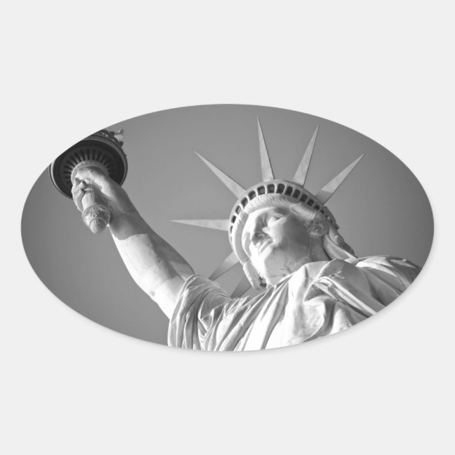 Black White Statue of Liberty Oval Sticker (Front)