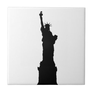 Black & White Statue of Liberty Silhouette Tile