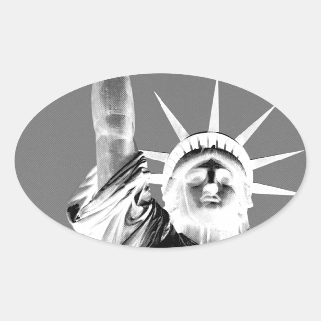 Black & White Statueof Liberty New York City Oval Sticker (Front)