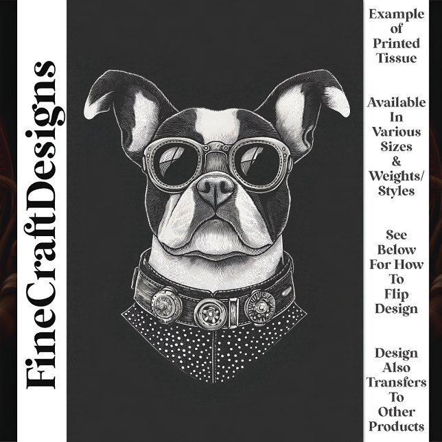 Black White Steampunk Boston Terrier T8 Decoupage Tissue Paper (Creator Uploaded)