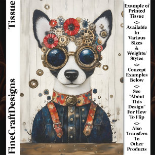 Black, White Steampunk Dog, Red Blue CY5 Decoupage Tissue Paper
