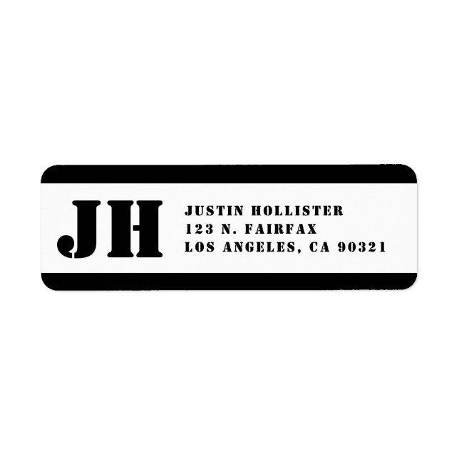 Black & White Stencil Monogram Return Address (Front)