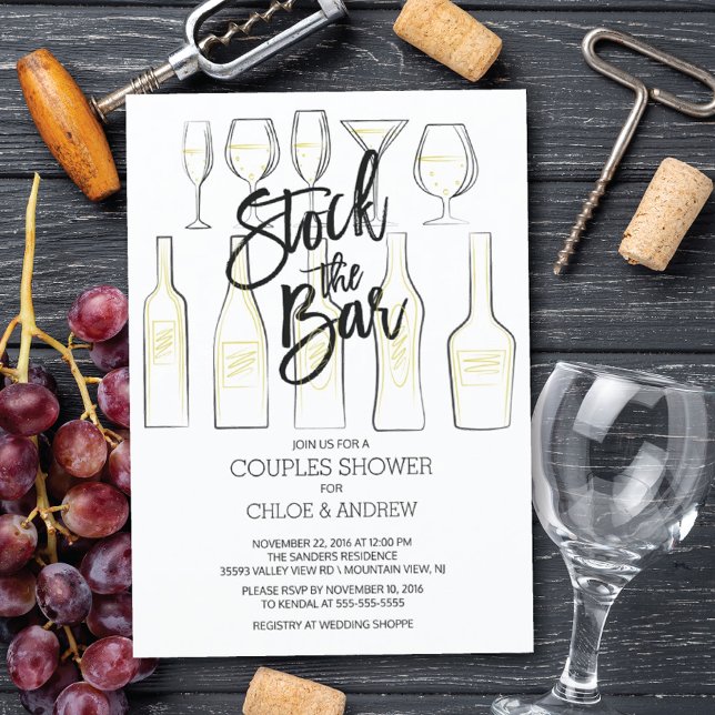 Black White Stock the Bar Couples Shower Invite (Creator Uploaded)