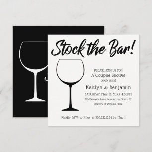 Black & White Stock the Bar Script Couples Shower Invitation
