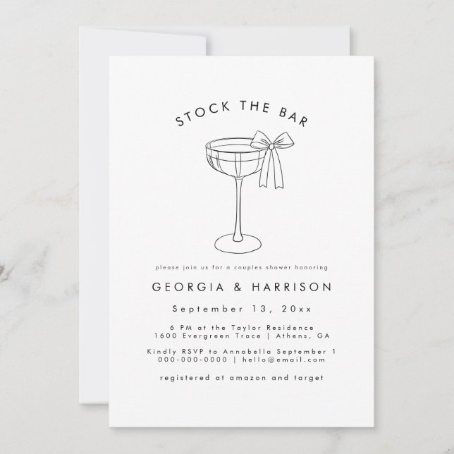 Black White Stock The Bar Shower Invitation  (Front)