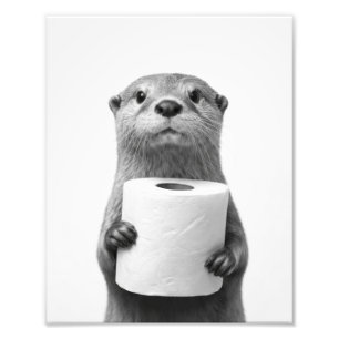 Black&White Stoic Otter Holding Toilet Paper Roll Photo Print