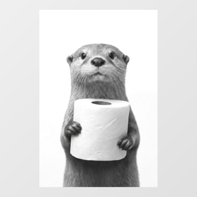 Black&White Stoic Otter Holding Toilet Paper Roll Window Cling (Sheet)