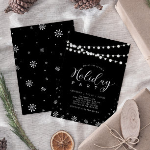Black & White String Lights Company Holiday Party Invitation