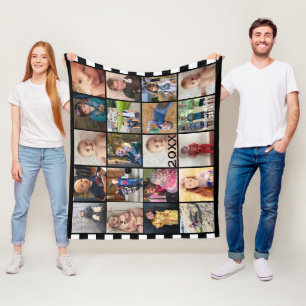 Black White Stripe 20 Photo Collage Family Fleece