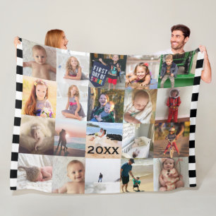 Black White Stripe 20 Photo Collage Family Fleece