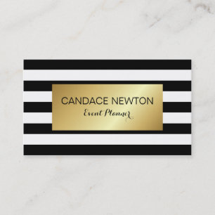 Black & White Stripe and Gold Business Card