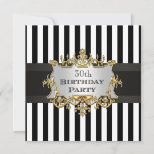 Black White Stripe Birthday Party Invit Invitation
