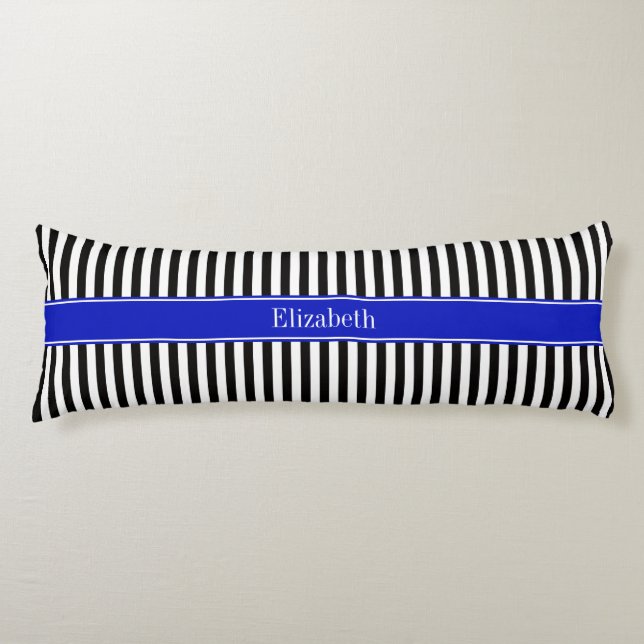 Black White Stripe Black Name Monogram Body Cushion (Front)