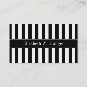 Black White Stripe Black Name Monogram Business Card