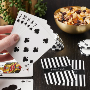 Black White Stripe Black Name Monogram Playing Cards