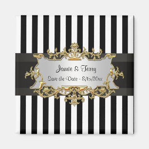 Black White Stripe, Black Ribbon Save the Date Magnet