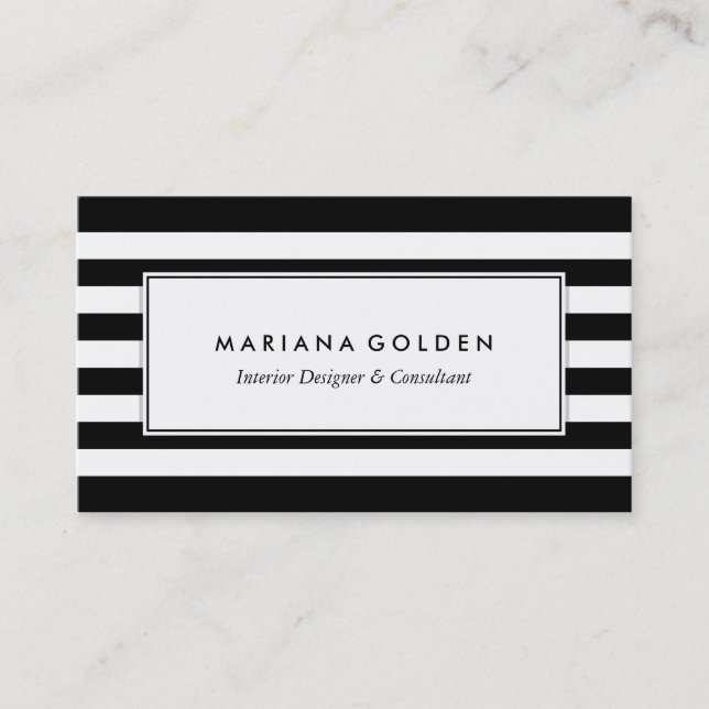 Black White Stripe Business Card (Front)