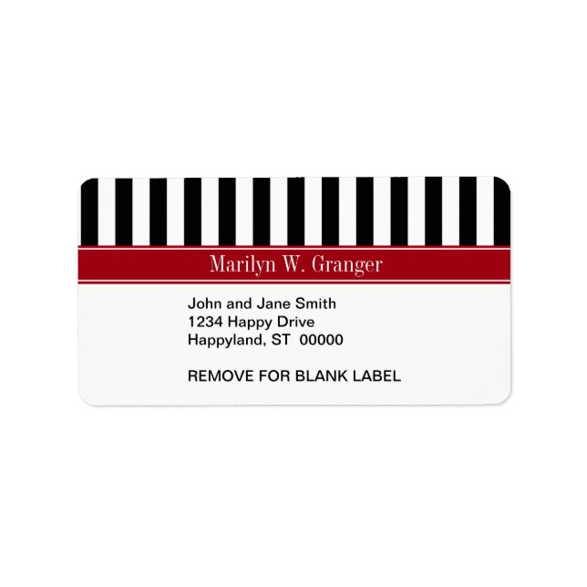 Black White Stripe Cranberry Name Monogram Label (Front)