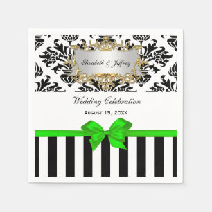 Black White Stripe Damask Lime Green Ribbon Napkin