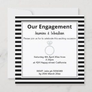 Black & White Stripe Diamond Ring Engagement Invitation