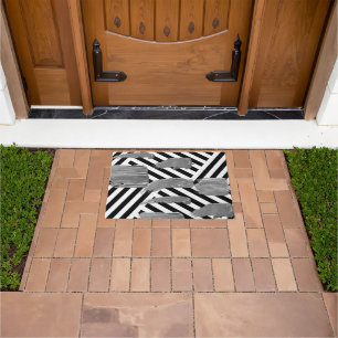 Black & White Stripe Door Mat