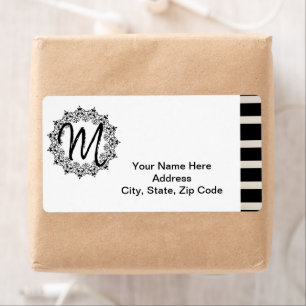 Black & White Stripe Floral Monogram Labels