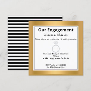 Black & White Stripe Gold Diamond Ring Engagement Invitation