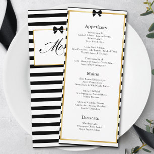 Black White Stripe Gold Frame Elegant Wedding Menu