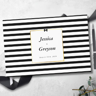 Black White Stripe Gold Frame Wedding Photo Guest Book