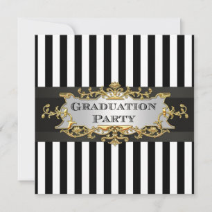 Black White Stripe Graduation Invite