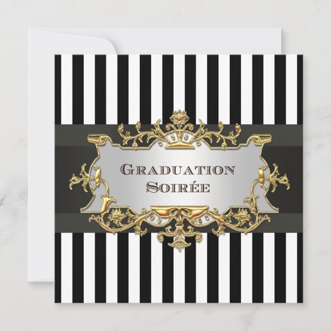 Black White Stripe Graduation Invite 2 - AA (Front)