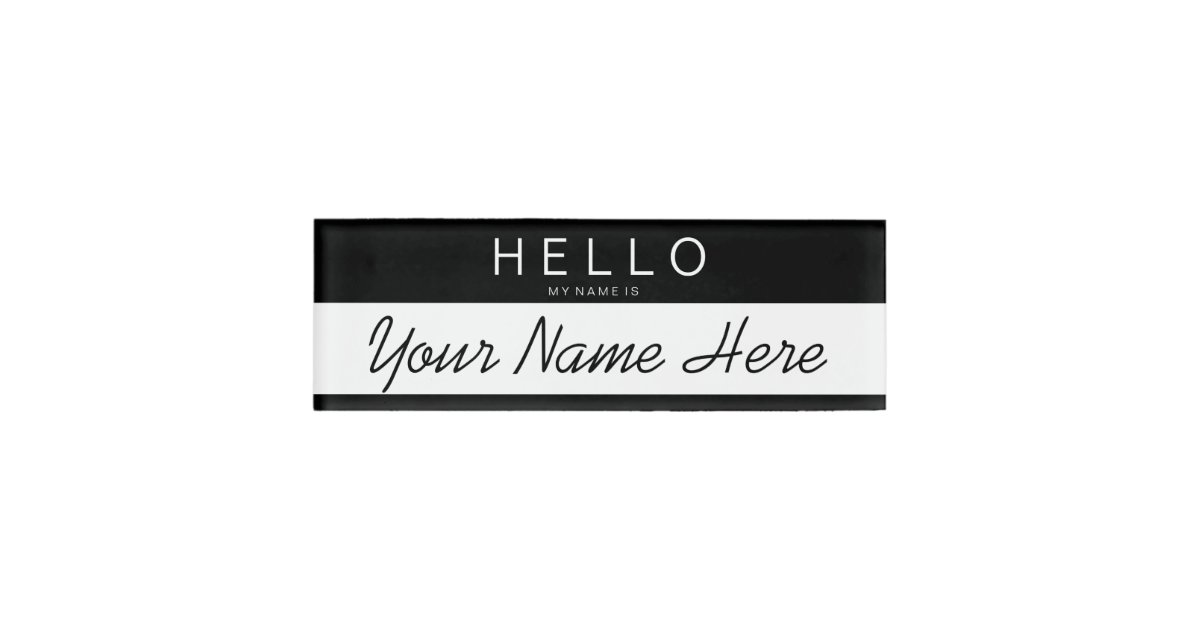 Black &amp; White Stripe 'Hello My Name is...' Custom Name Tag | Zazzle
